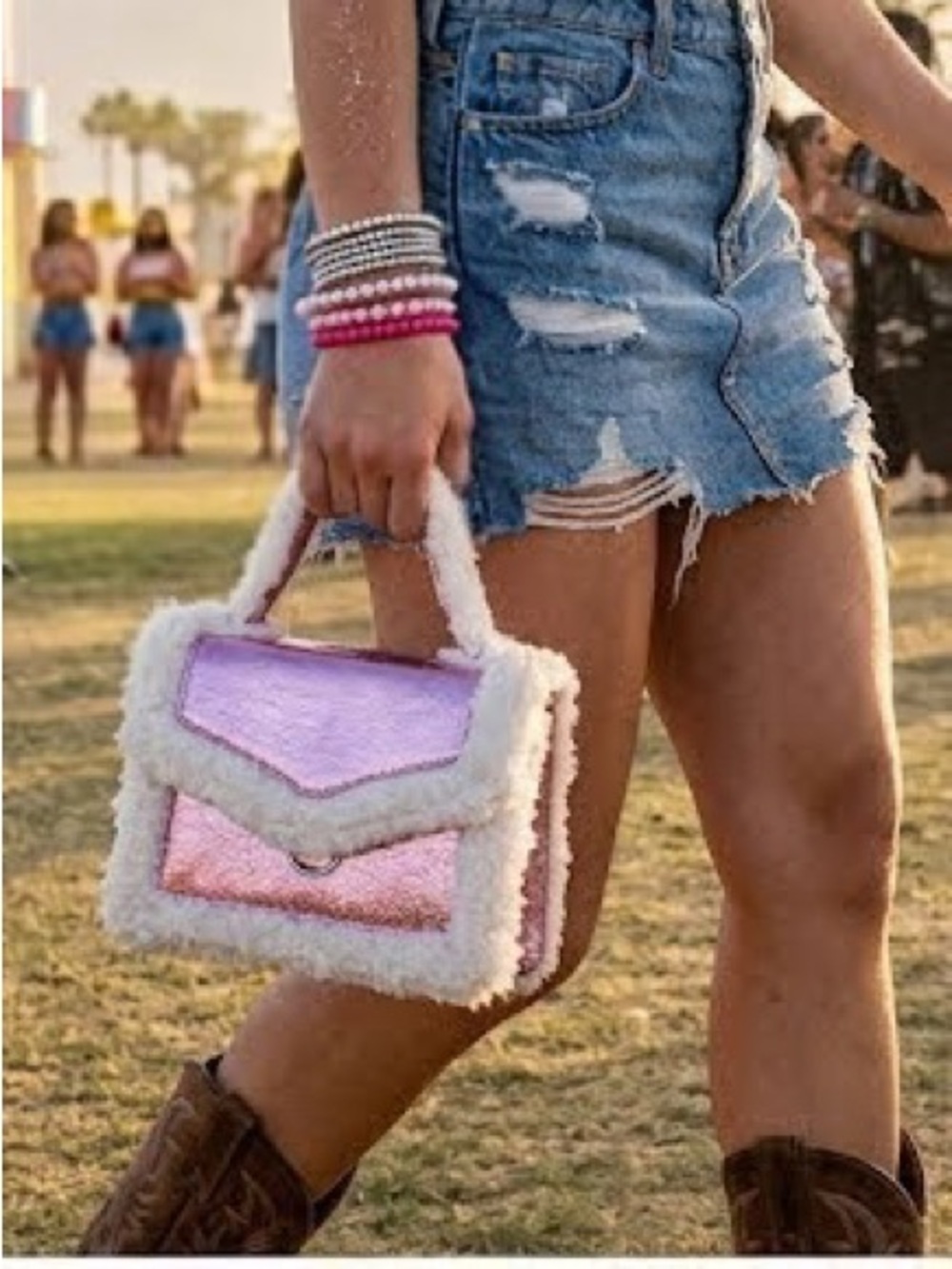 Skinny Dip London Aerin Frosted  Metallic Pink And Fur Bag